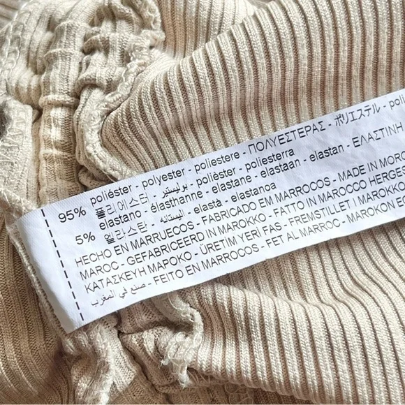 Zara Tan Ribbed Knit Ruched Drawstring Bodycon Dress Size S - Picture 13 of 15